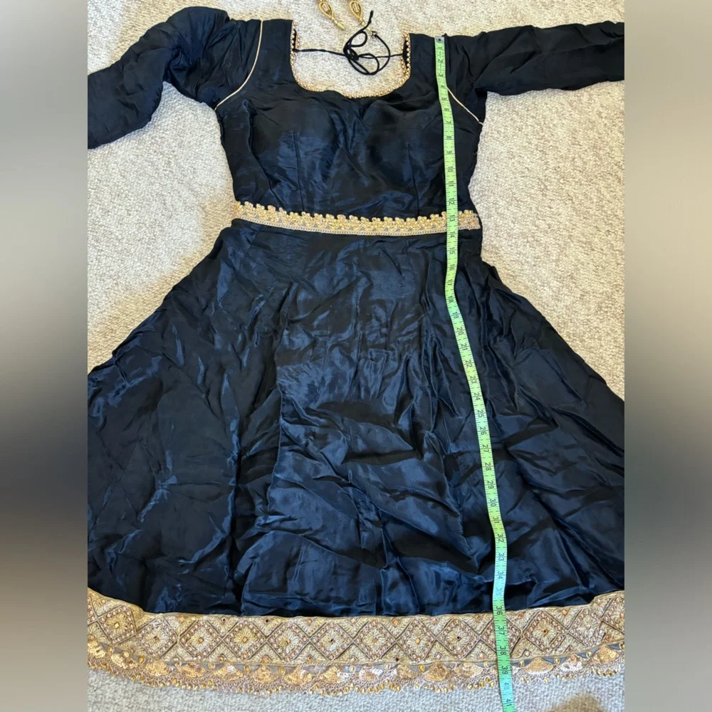 Black Anarkali with Floral Chunni and Pajami - Picture 8 of 16